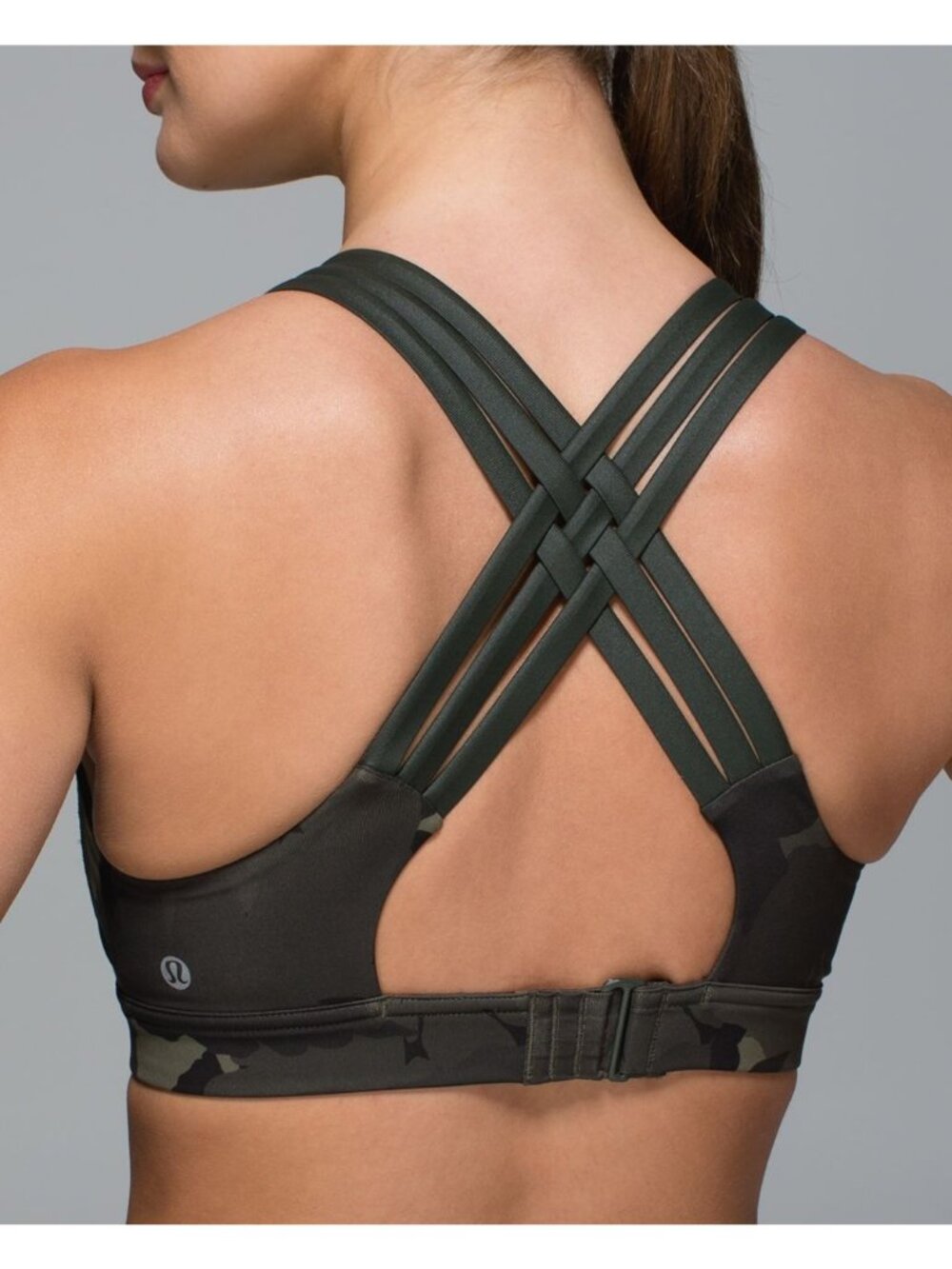 Lululemon Green Camo Strappy Sports Bra Size 6 Multi Crossback Adjustable Band